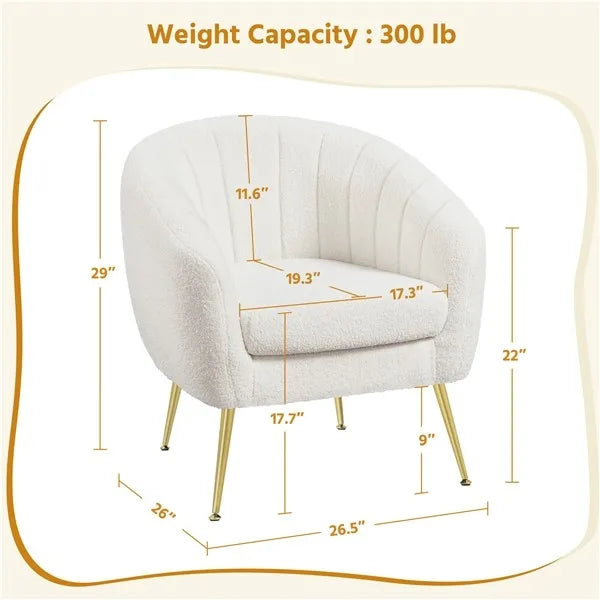 Ivory Tufted Bouclé Barrel Accent Chair with Gold Metal Legs