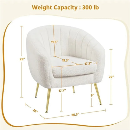 Ivory Tufted Bouclé Barrel Accent Chair with Gold Metal Legs