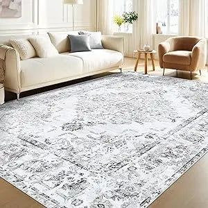 Machine Washable Vintage Boho Area Rug (8' x 10') with Non-Slip Backing
