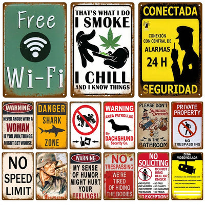 Collection of various humorous and warning signs.