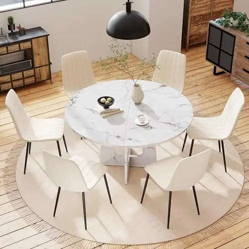 Linden 47" Round Walnut Dining Table Set with 4 Chairs