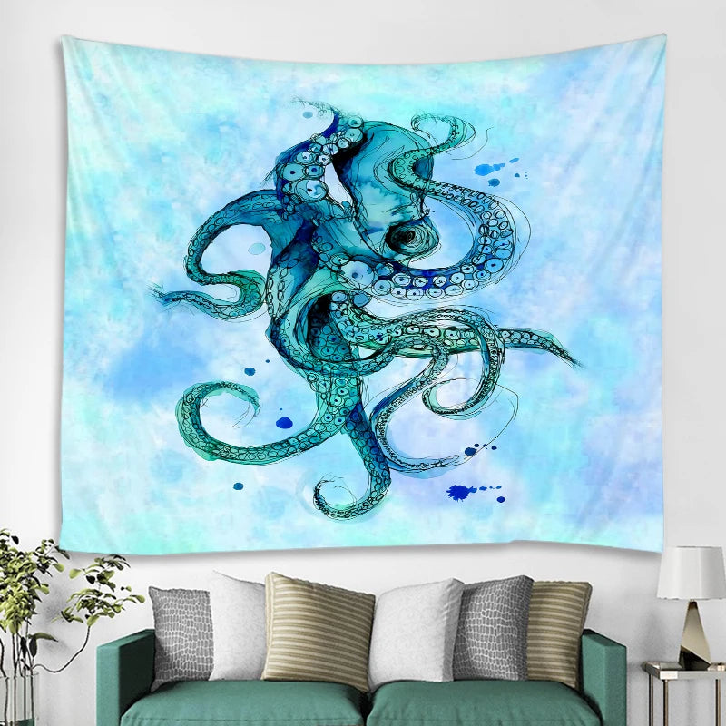 Octopus Pattern Tapestry – Boho Hippie Wall Hanging, Ocean-Inspired Decor