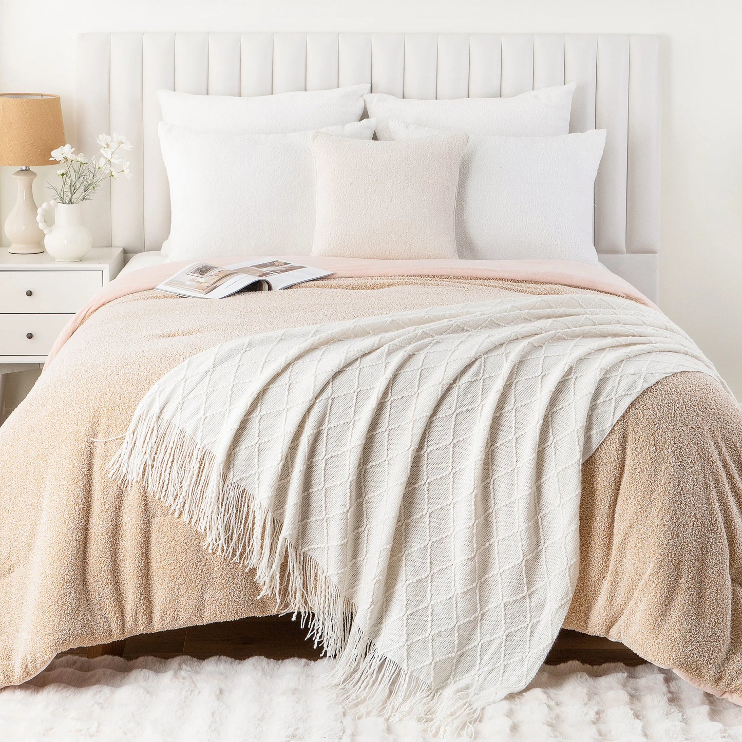Textured Tassel Throw Blanket for Sofa or Bed
