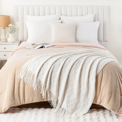 Textured Tassel Throw Blanket for Sofa or Bed