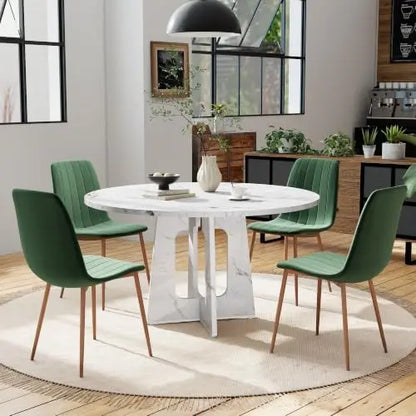 Linden 47" Round Walnut Dining Table Set with 4 Chairs