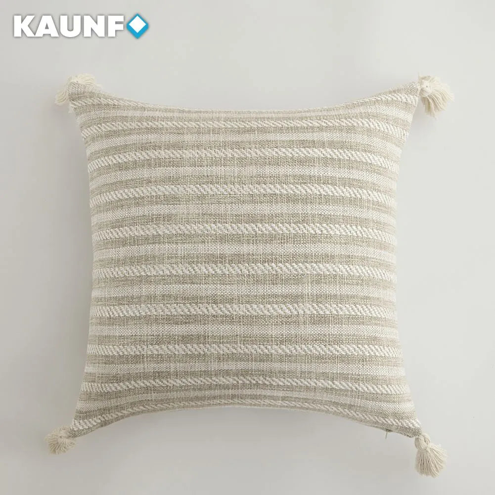 Cream White Tassel Cushion Cover – Textured Pillow Cover