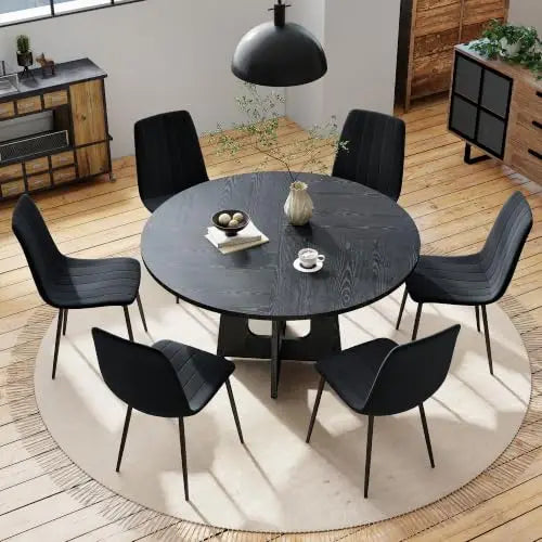 Linden 47" Round Walnut Dining Table Set with 4 Chairs