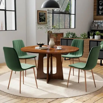 Linden 47" Round Walnut Dining Table Set with 4 Chairs