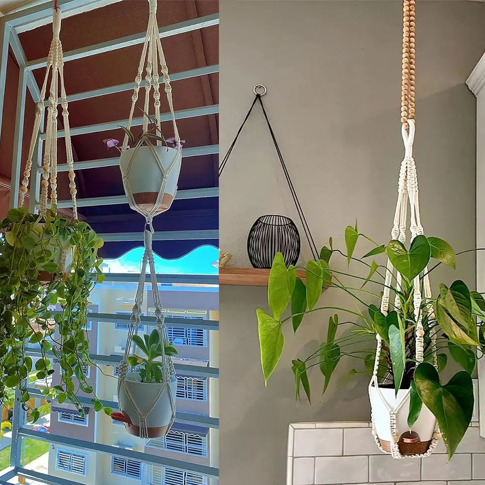 Macramé Hanging Plant Basket — Indoor/Outdoor