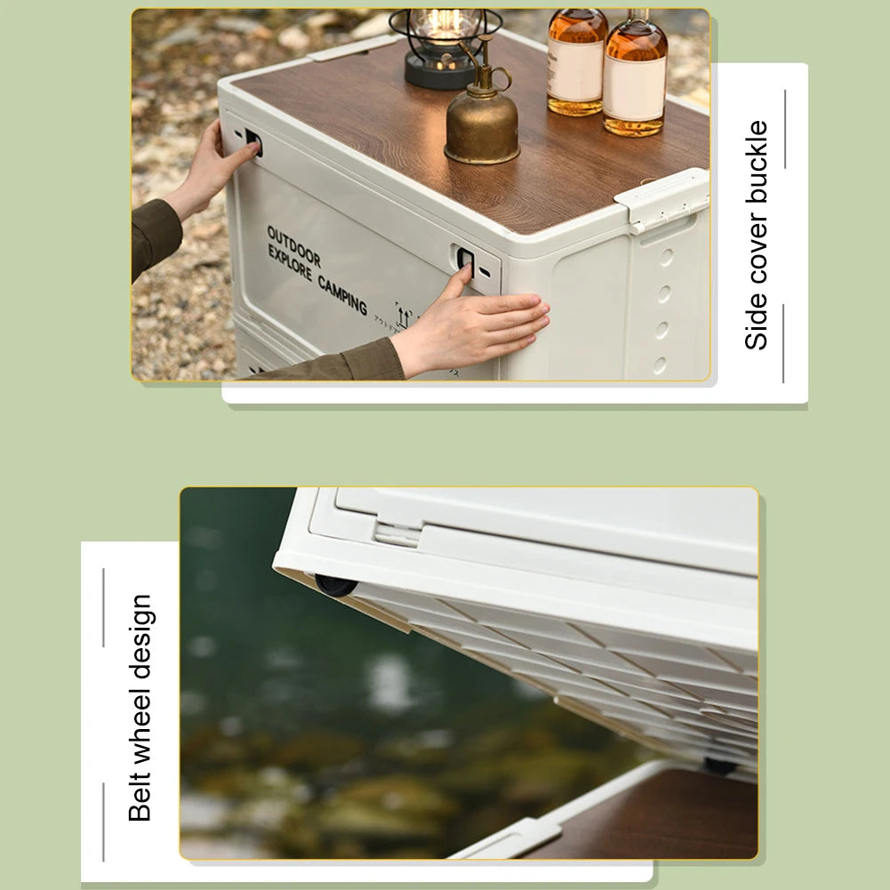 30L Folding Car Storage Box with Side-Door Access - Stackable Camping Table