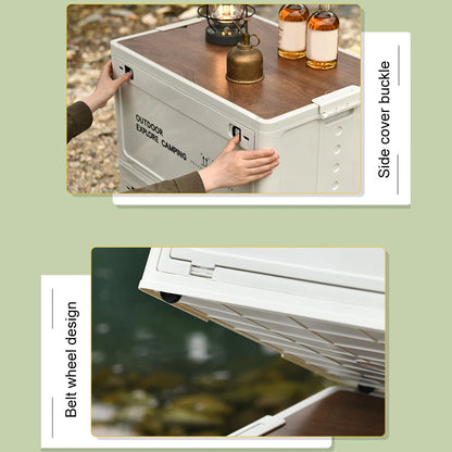 30L Folding Car Storage Box with Side-Door Access - Stackable Camping Table