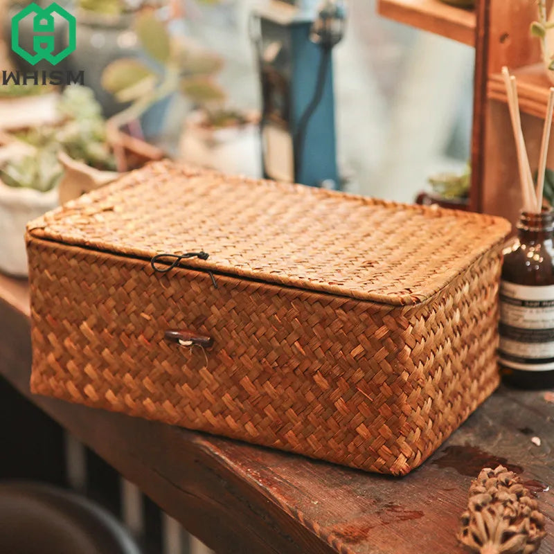 Woven Seagrass Storage Basket with Lid
