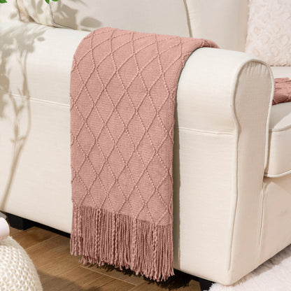 Textured Tassel Throw Blanket for Sofa or Bed