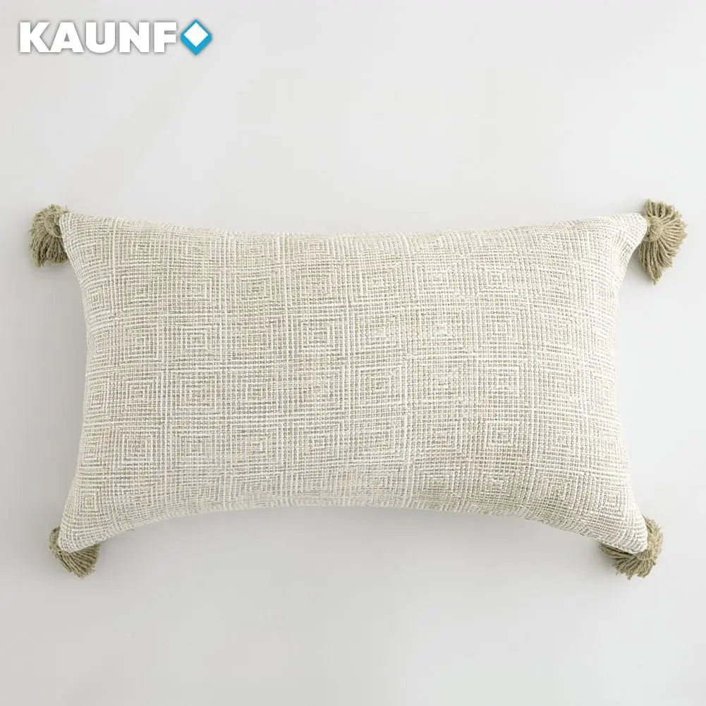 Cream White Tassel Cushion Cover – Textured Pillow Cover