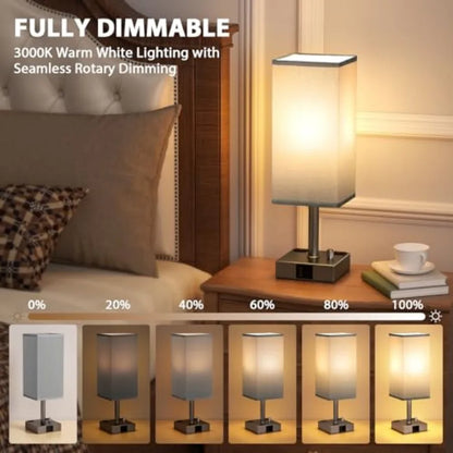Sleek Charging Nightstand Lamps Set – Textured Fabric Shade with Built-In AC Outlets