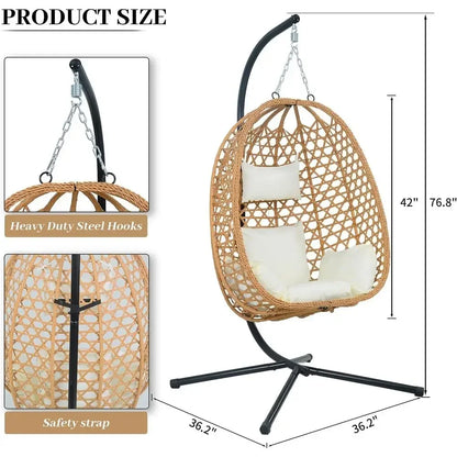 Rattan Egg Chair with Stand — Cushioned Hanging Swing