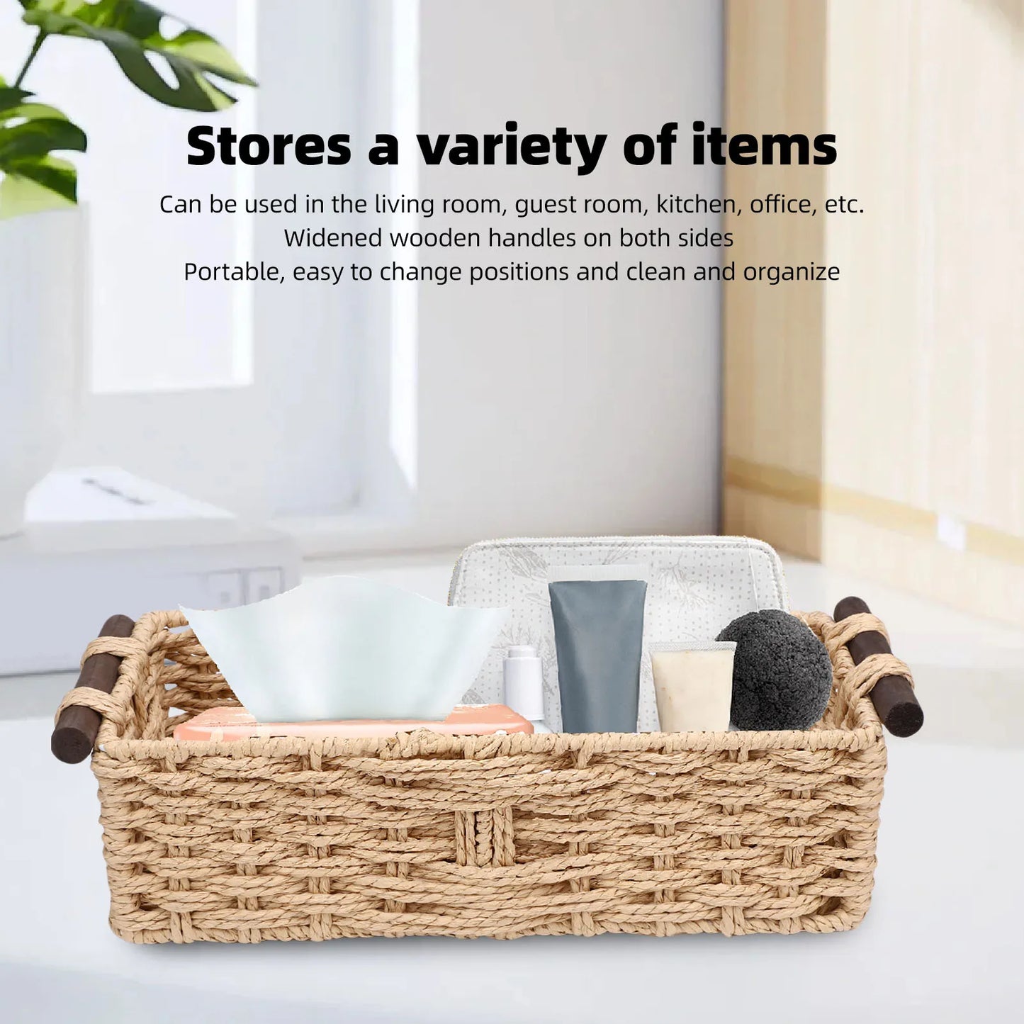 Handwoven Bathroom Storage Basket with Natural Texture