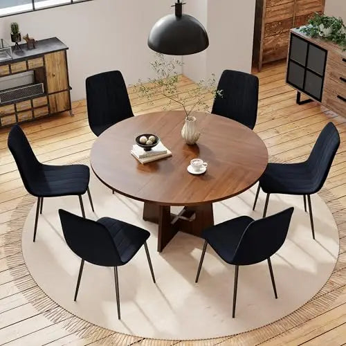 Linden 47" Round Walnut Dining Table Set with 4 Chairs