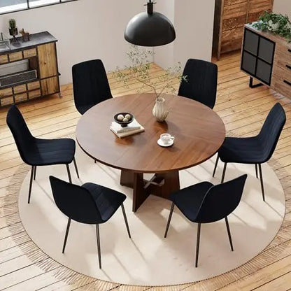 Linden 47" Round Walnut Dining Table Set with 4 Chairs