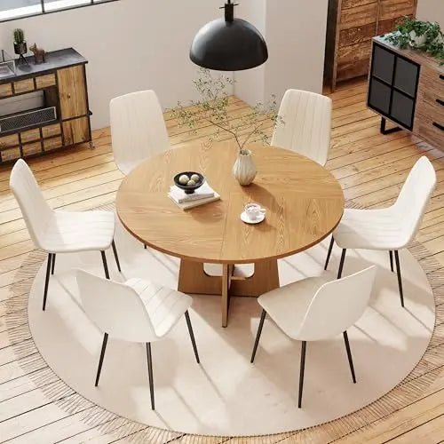 Linden 47" Round Walnut Dining Table Set with 4 Chairs