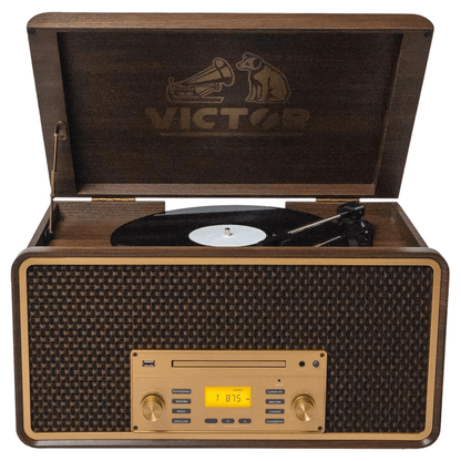 Monument 8-in-1 Wood Music Center Record Player Bluetooth CD Cassette Vinyl Radio