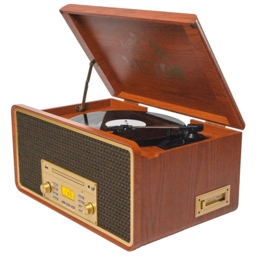 Monument 8-in-1 Wood Music Center Record Player Bluetooth CD Cassette Vinyl Radio