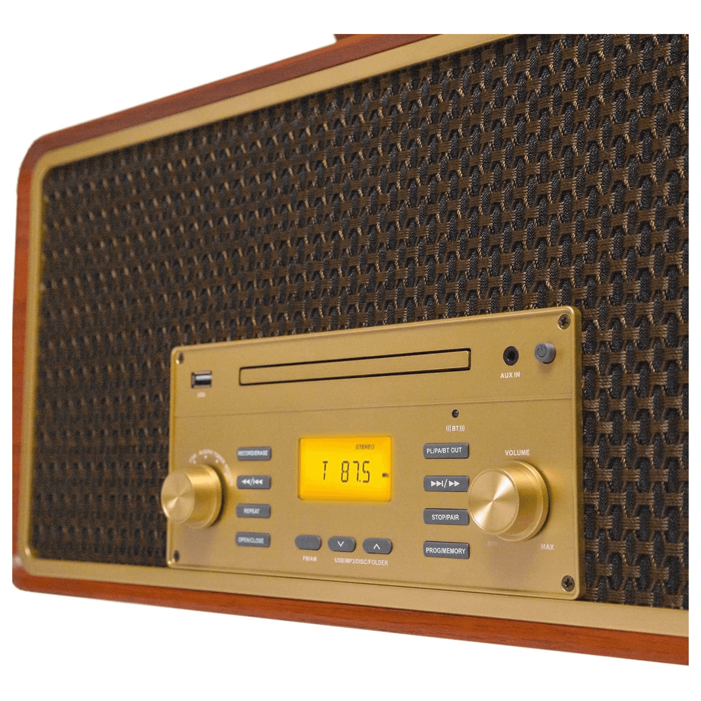 Monument 8-in-1 Wood Music Center Record Player Bluetooth CD Cassette Vinyl Radio