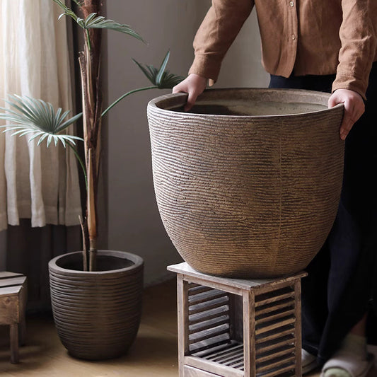 Round Tapered Cement Planter | Indoor/Outdoor Pot for Modern Decor