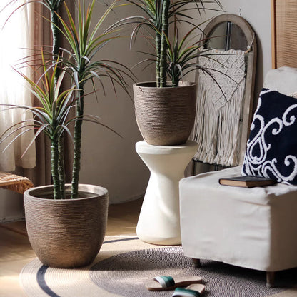 Round Tapered Cement Planter | Indoor/Outdoor Pot for Modern Decor