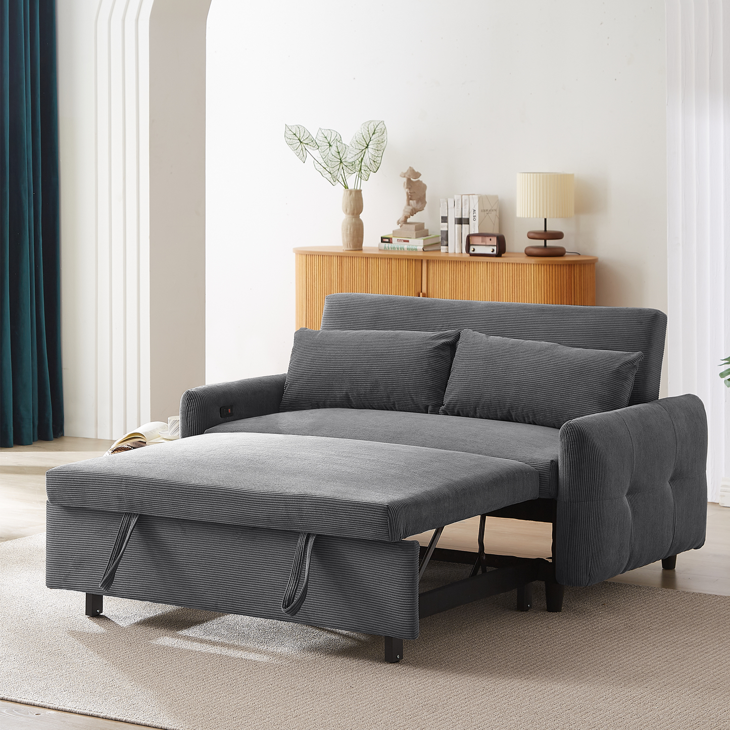 Hudson Modern Dark Grey Loveseat Sleeper in Textured Corduroy