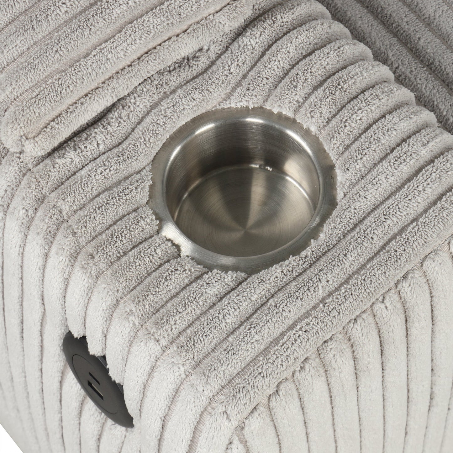 Light Grey Corduroy Sectional Sofa Bed with Built-in USB, Storage, and Movable Ottoman