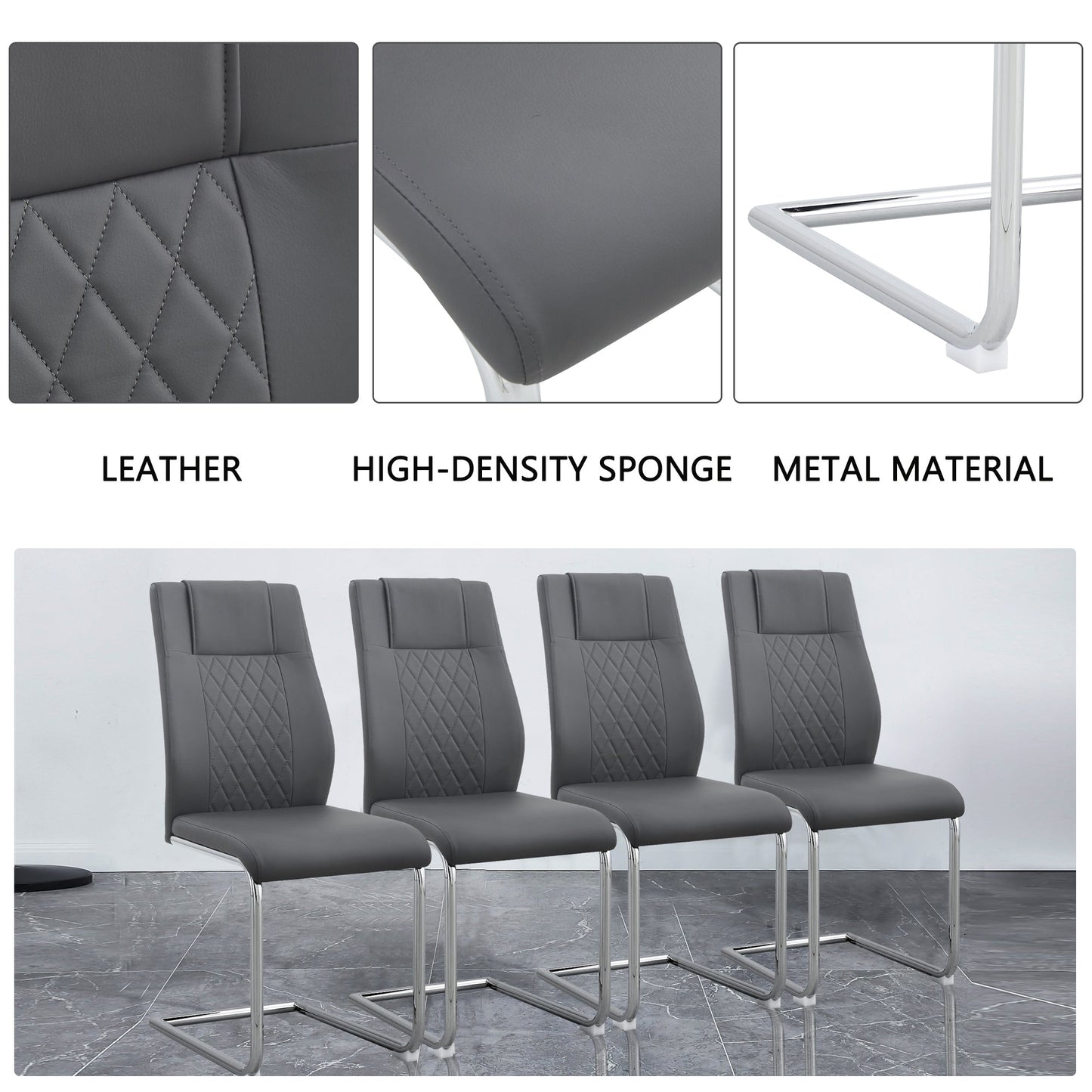 Contemporary Padded Grey Dining Chair with Plated Legs