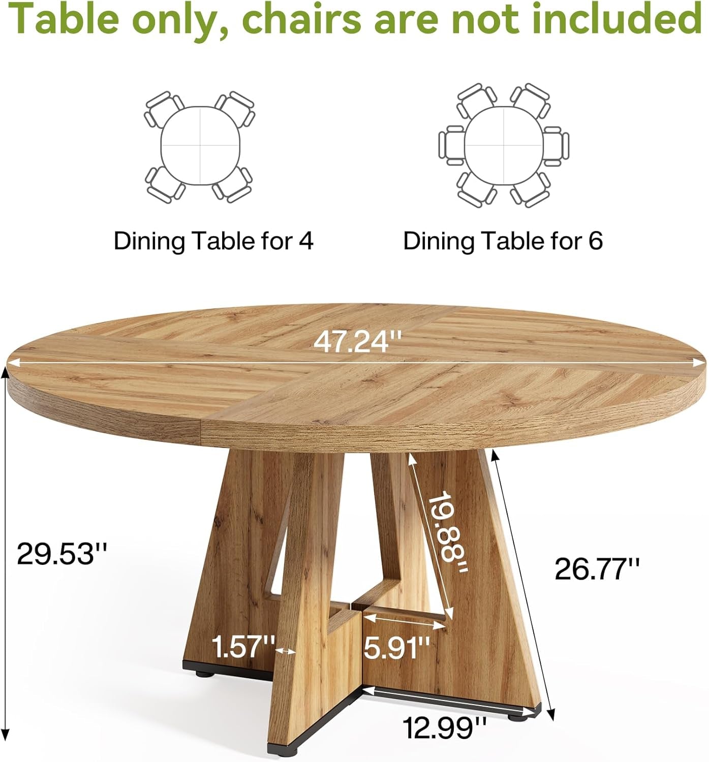 47.24" Round Dining Table for 4-6 People with Sturdy Pedestal Base (Light Brown)
