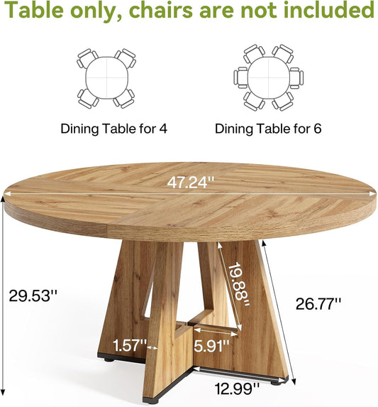 47.24" Round Dining Table for 4-6 People with Sturdy Pedestal Base (Light Brown)