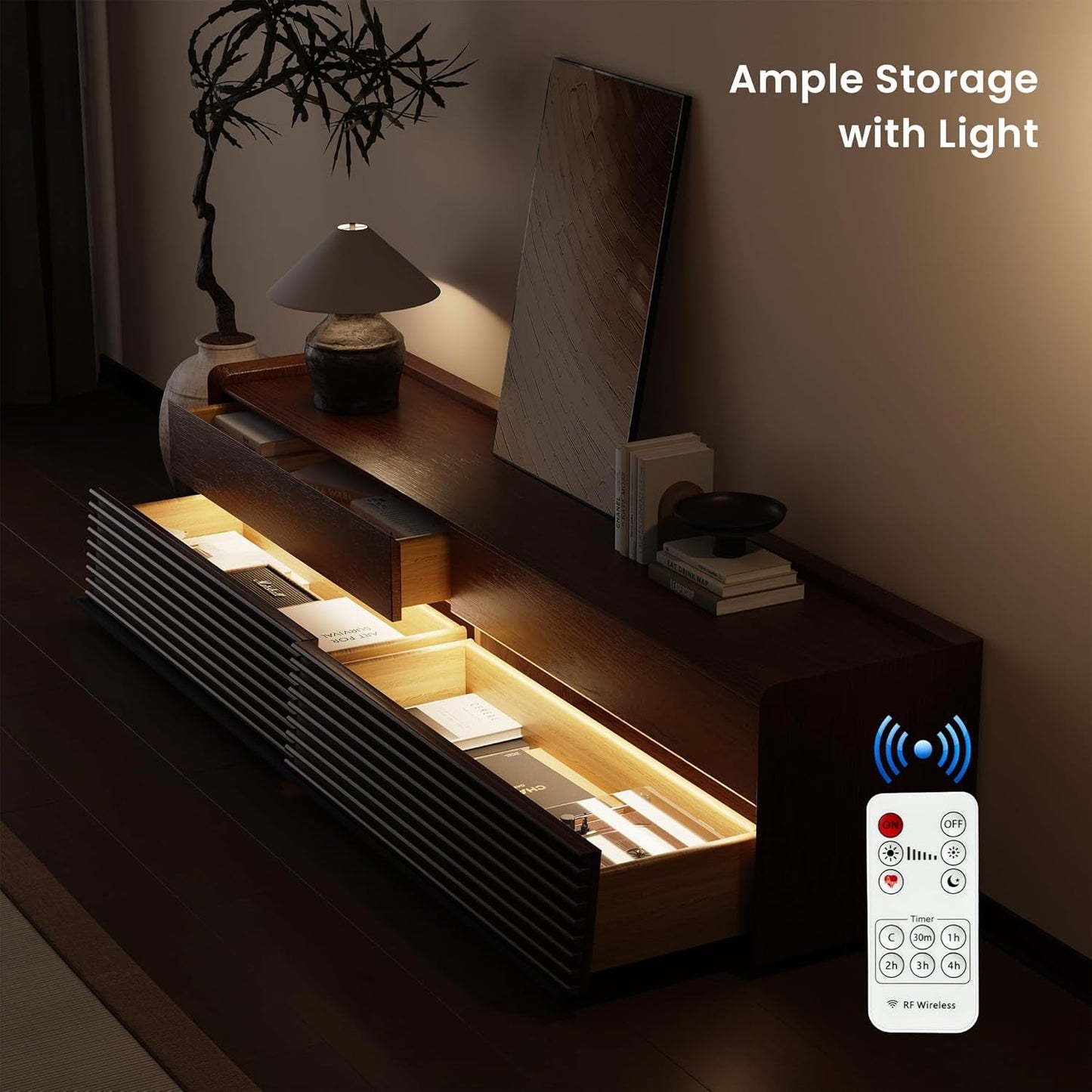 Modern TV Stand, Storage Cabinet 78.74" w/ LED Lights