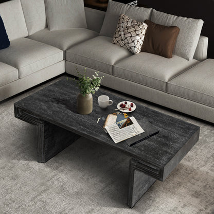 American Vintage Industrial Coffee Table, Premium Reclaimed Lacquered Black Wood Replica