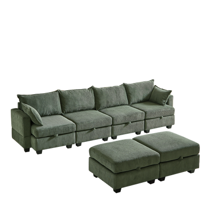 113.5'' Convertible Modular Sofa with Corduroy Fabric & Hidden Storage