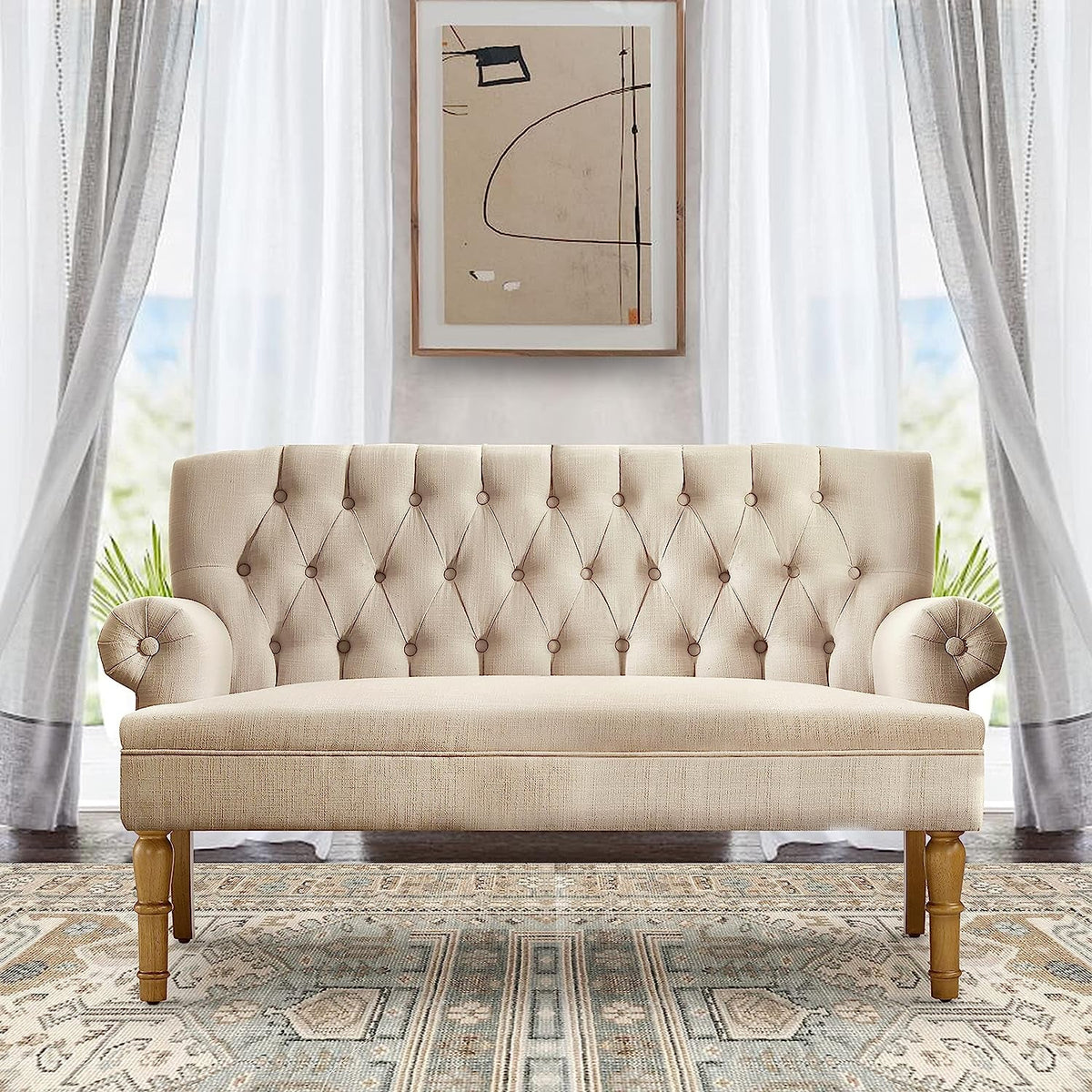 Tufted Chesterfield Settee with Rolled Arms