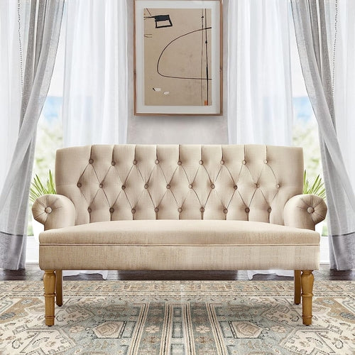 Tufted Chesterfield Settee with Rolled Arms