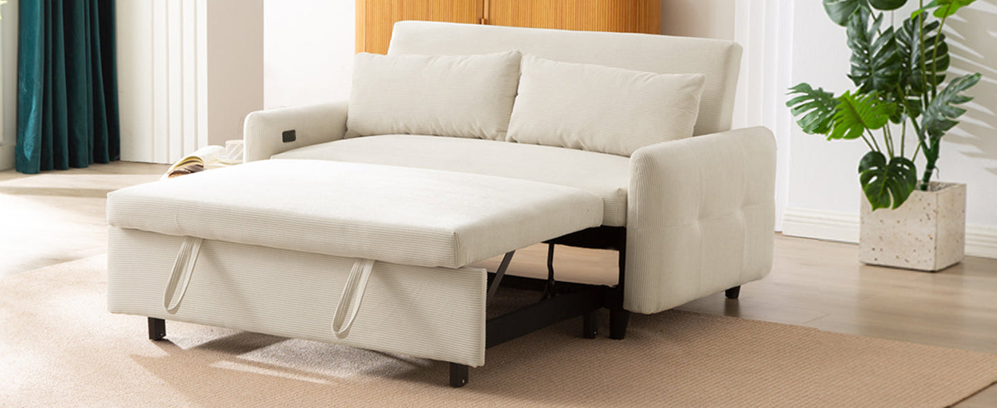 Avery Mid-Century Beige Loveseat Sleeper with Adjustable Backrest