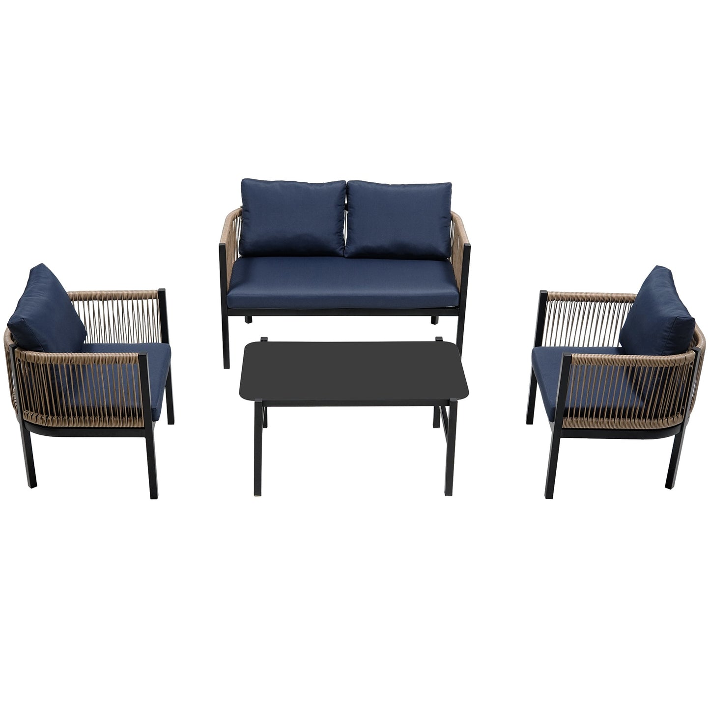 Modular Outdoor Wicker Sofa Set with Tempered Glass Table