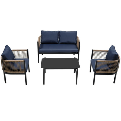 Modular Outdoor Wicker Sofa Set with Tempered Glass Table
