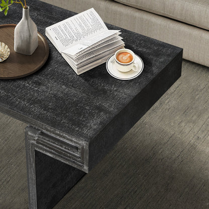 American Vintage Industrial Coffee Table, Premium Reclaimed Lacquered Black Wood Replica