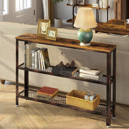 47" Narrow Rustic Console Table with 2-Tier Metal Shelves