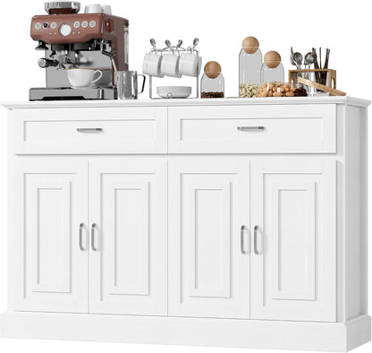 Luxury White Sideboard – 36" Tall Buffet Cabinet with Storage & Silver Pulls