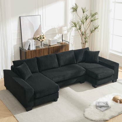 Convertible U-Shaped Sectional Sofa with Corduroy Fabric