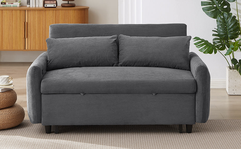 Hudson Modern Dark Grey Loveseat Sleeper in Textured Corduroy