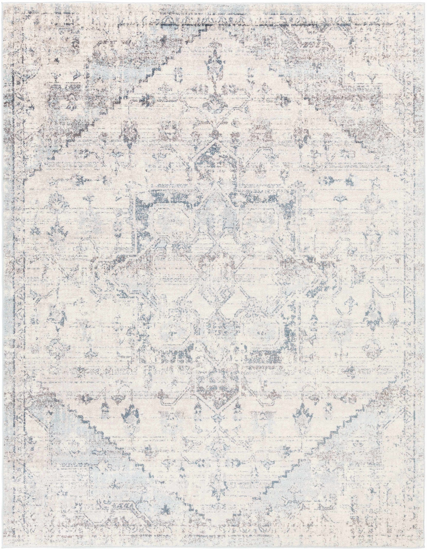 Orrick Modern Farmhouse Medallion Rug – Soft Gray & Cream Persian Design