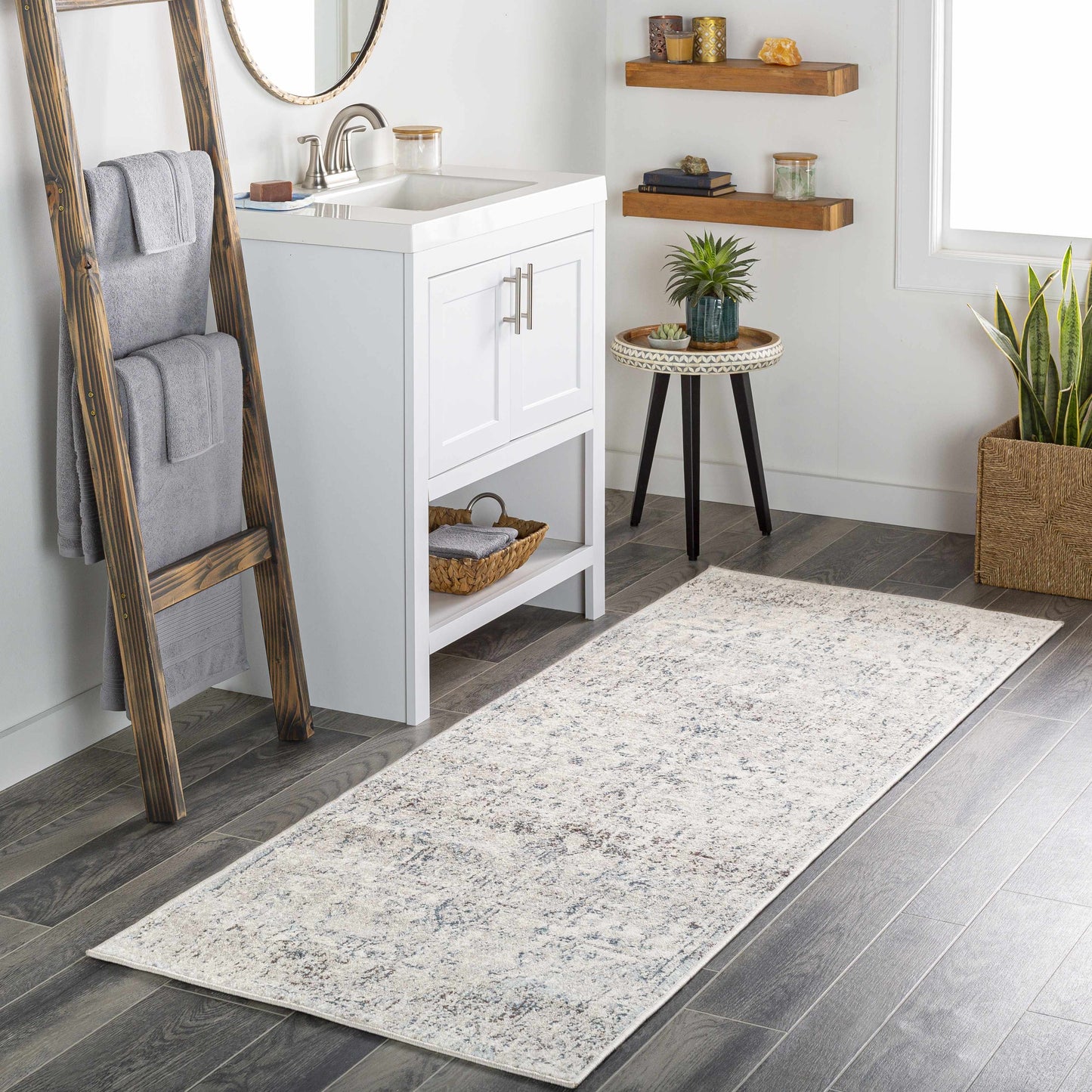 Orrick Modern Farmhouse Medallion Rug – Soft Gray & Cream Persian Design