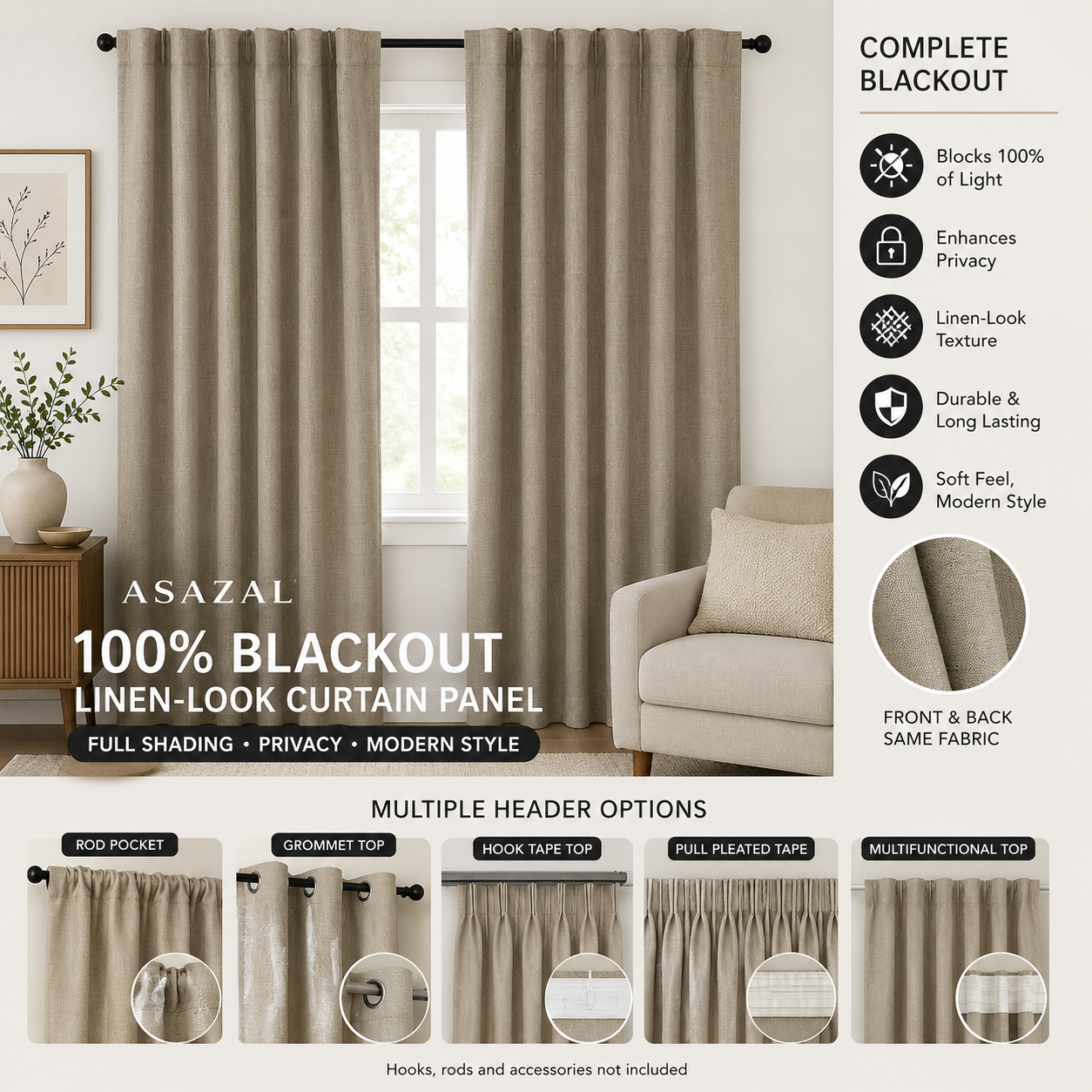 Textured Opaque Full Blackout Curtain